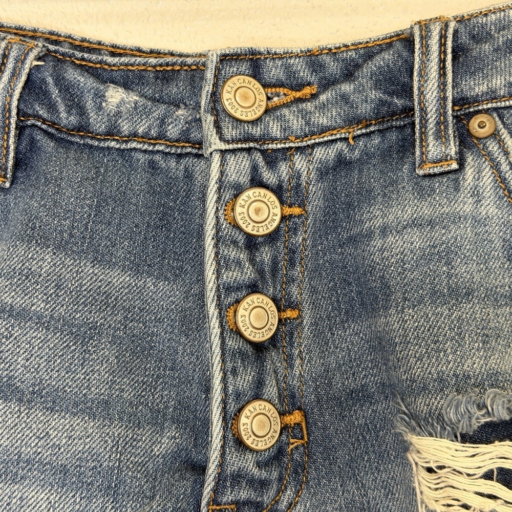 KanCan Jean Shortie Shorts Womens Size Medium Wash Distressed Denim Button Fly - Picture 3 of 7